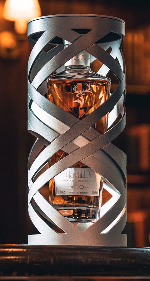Glenfiddich 30 Year Old Single Malt Scotch Whisky pouring into glass