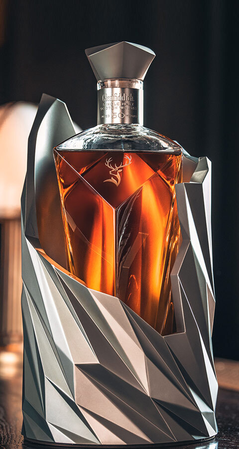 Glenfiddich 50 Year Old Single Malt Scotch Whisky bottle in packaging