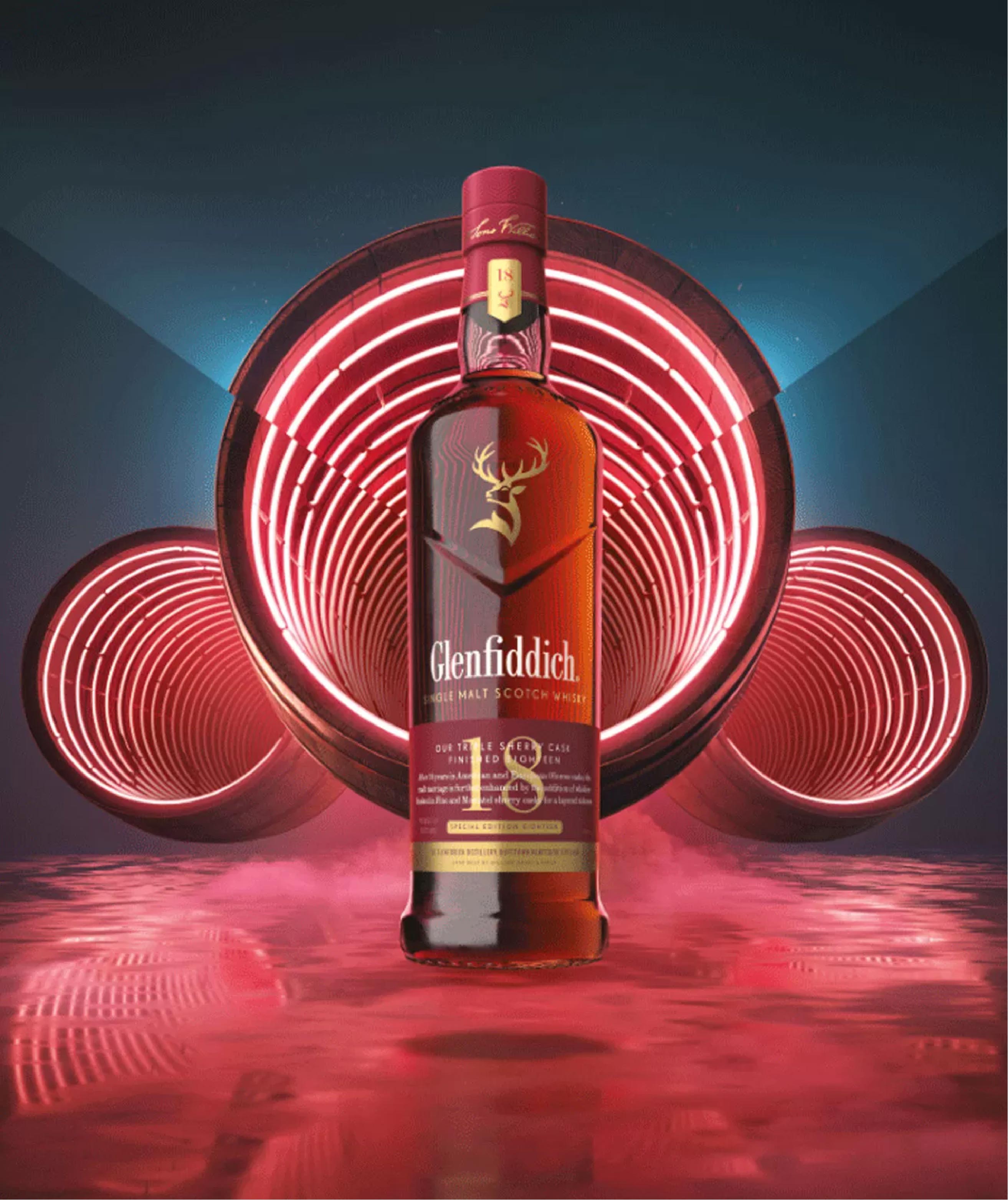 Glenfiddich 18 Year old Sherry bottle in artistic style
