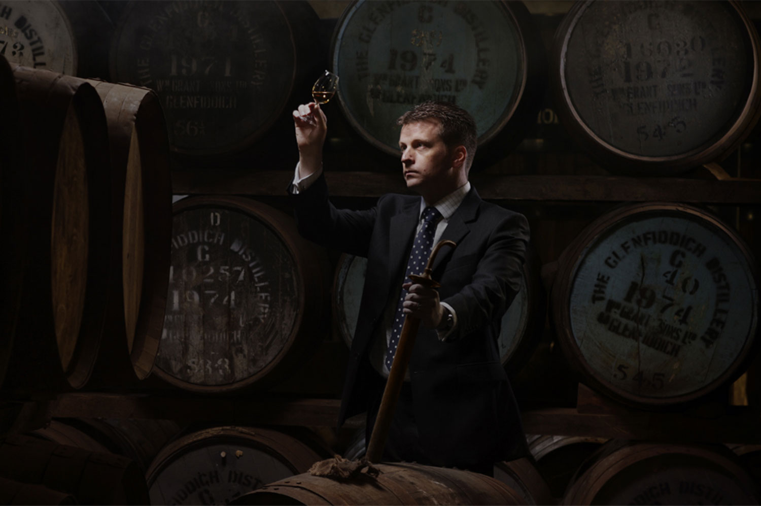 Brian Kinsman in distillery warehouse