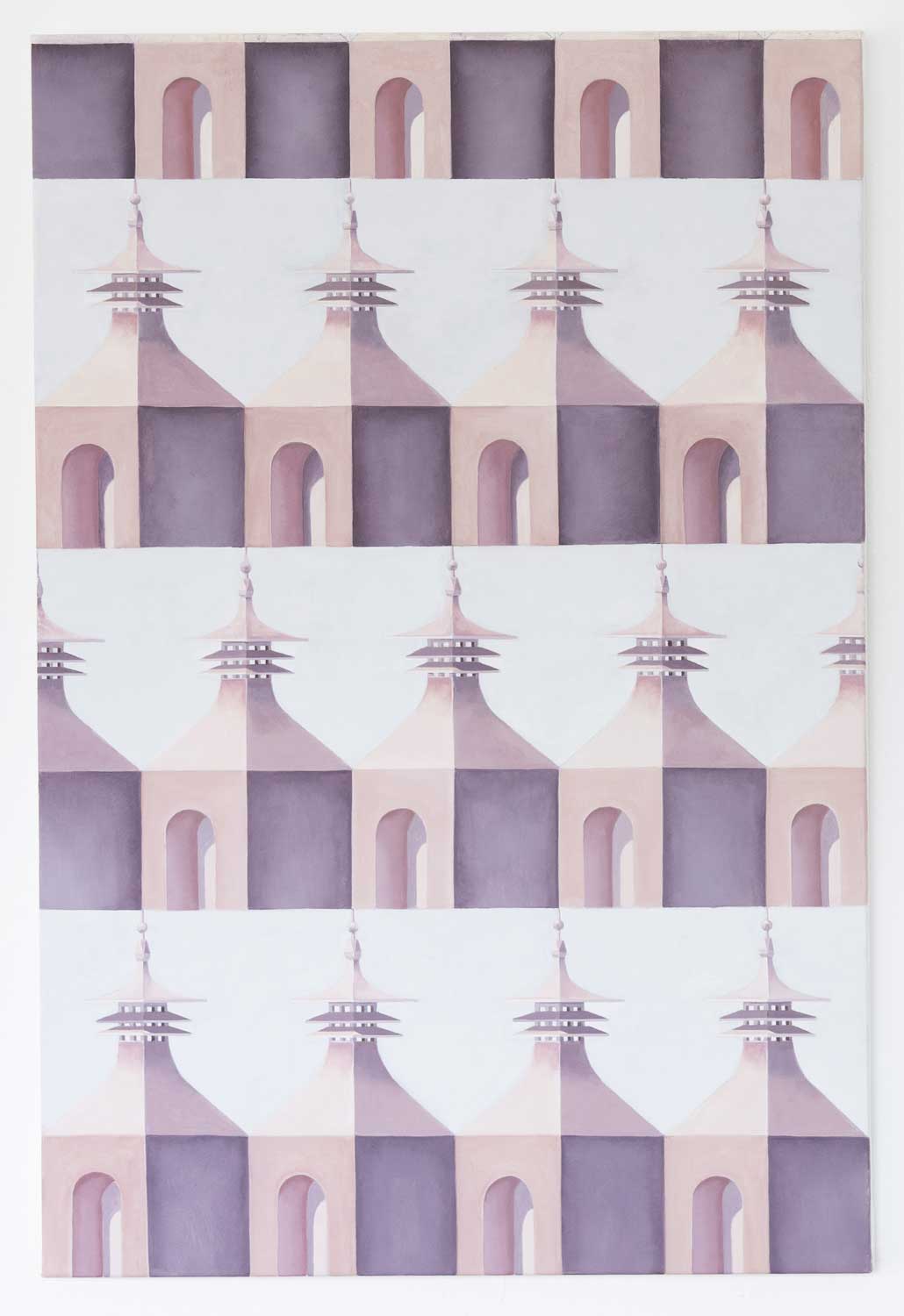 Alex Morrison Doig ventilator motif, pink, oil on canvas