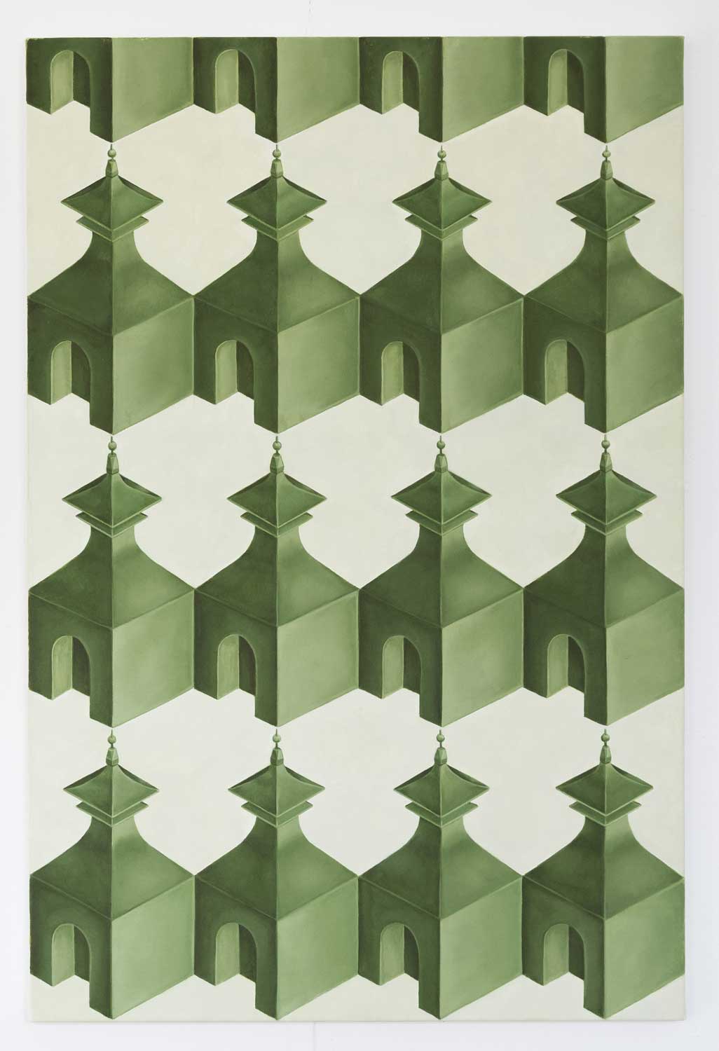 Alex Morrison Doig ventilator motif, green, oil on canvas