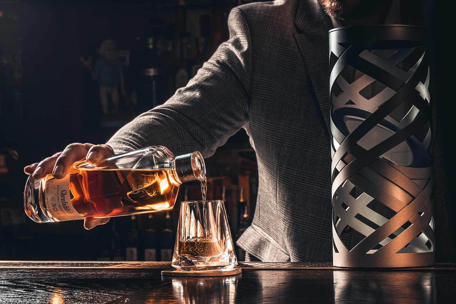 Glenfiddich 30 Year Old Single Malt Scotch Whisky pouring into glass